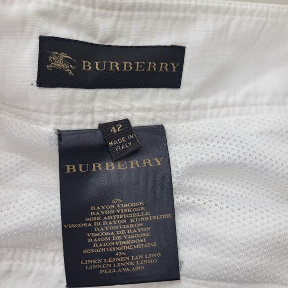 BURBERRY White 100% Linen Knee Length Skirt Size 42 Mesh Lined Made In Italy - Picture 8 of 16